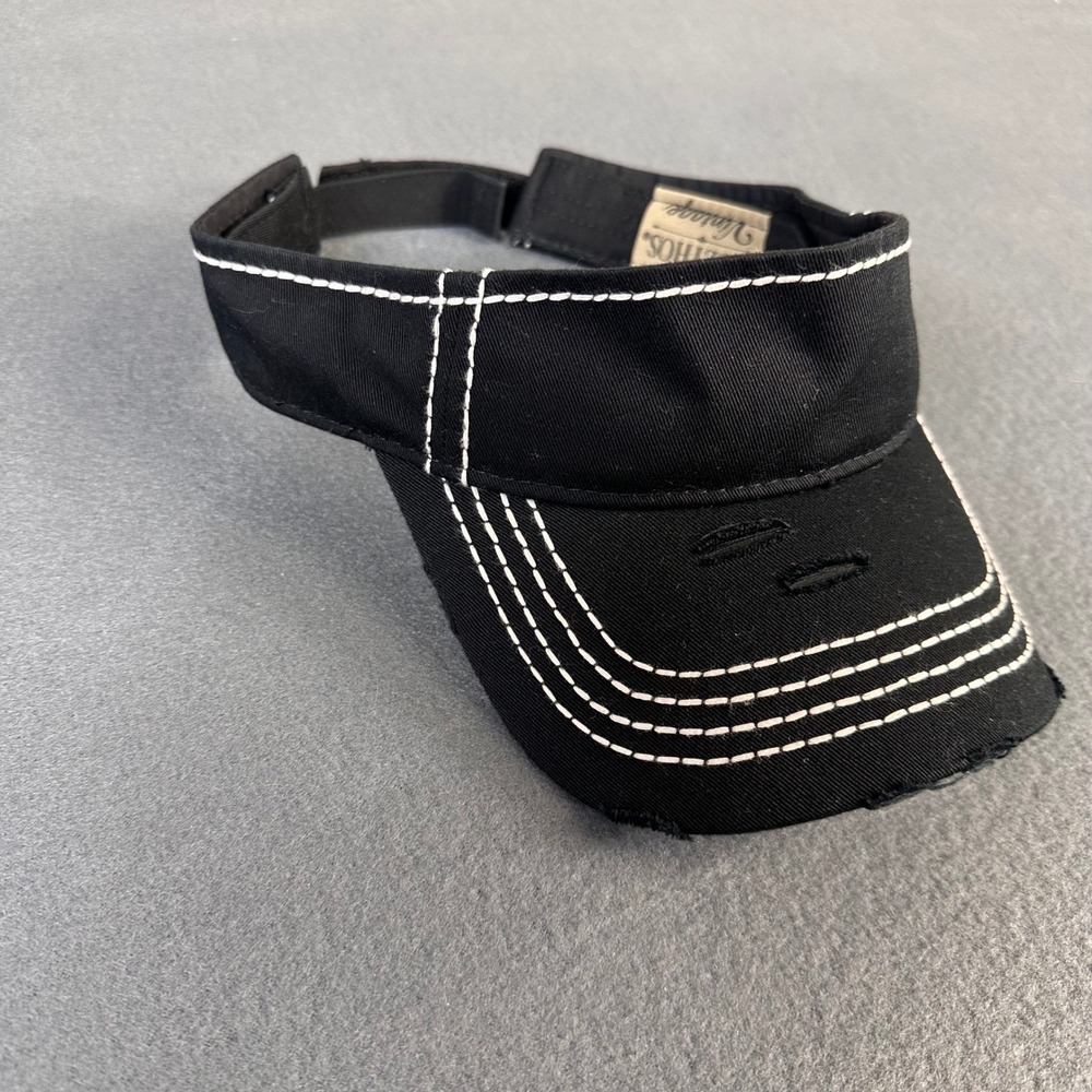 KBETHOS Vintage Distressed Sun Visor Black White Contrast Stitch Adjustable Hat
